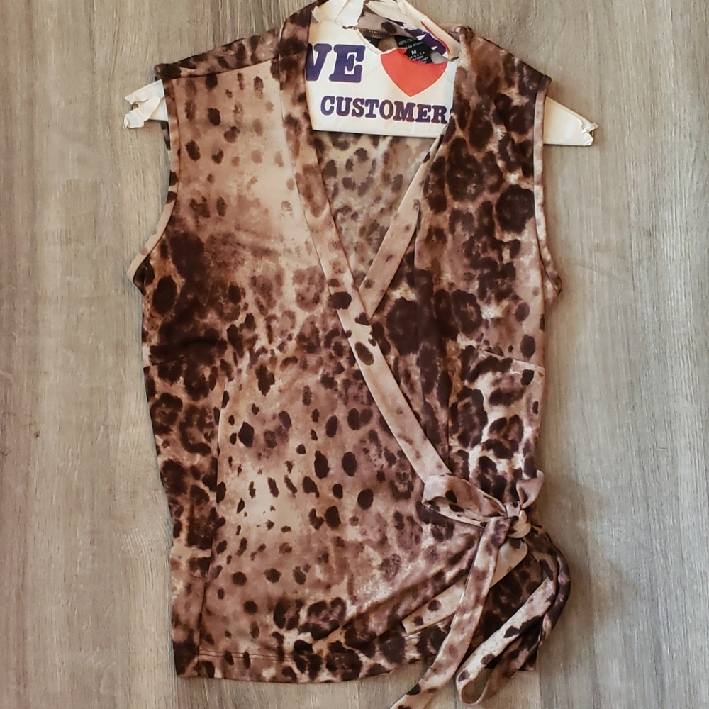 Brown/black leopard print wrap blouse size medium